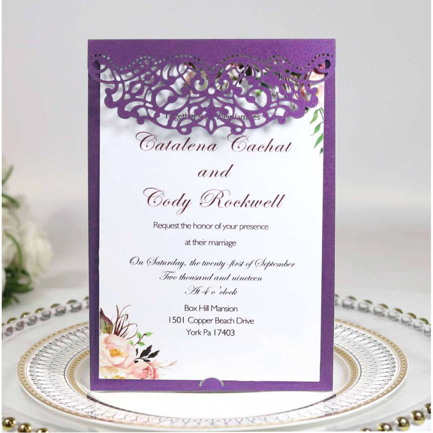 Marriage Invitation Card Celebration Invitation Laser Cut Paper Dark Blue